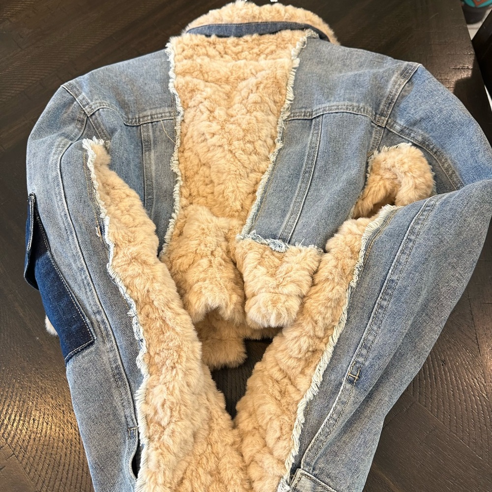 Fashion Nova Light Blue Denim Jacket with Tan Faux Fur - Picture 12 of 12